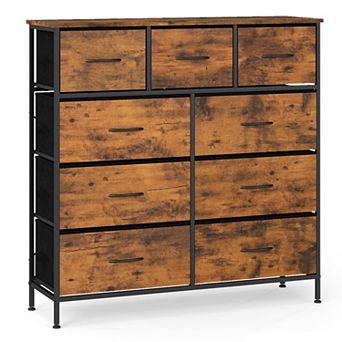 9-Drawer Fabric Dresser Storage Cabinet Metal Frame Wood Top Bedroom Closet Organizer