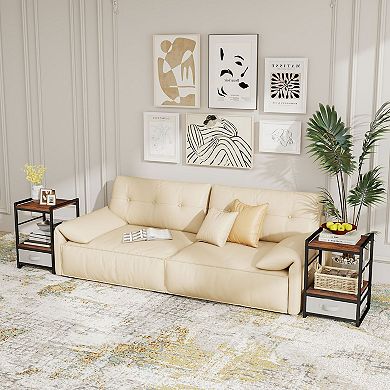 Small End Table with Fabric Drawer for Bedroom Living Room or Dorm