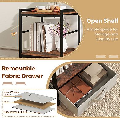 Small End Table with Fabric Drawer for Bedroom Living Room or Dorm