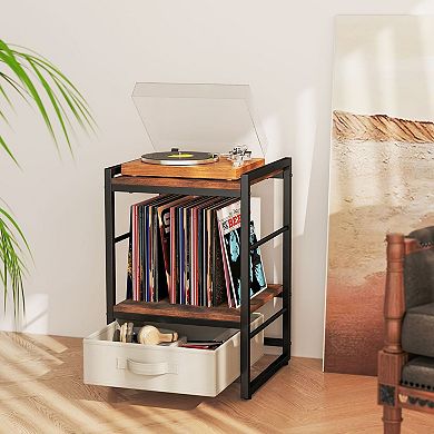 Small End Table with Fabric Drawer for Bedroom Living Room or Dorm