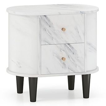 Oval End Table with 2 Drawers for Bedroom Living Room or Dorm