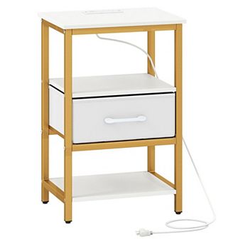 Small Side Table with Charging Station and Removable Fabric Drawer