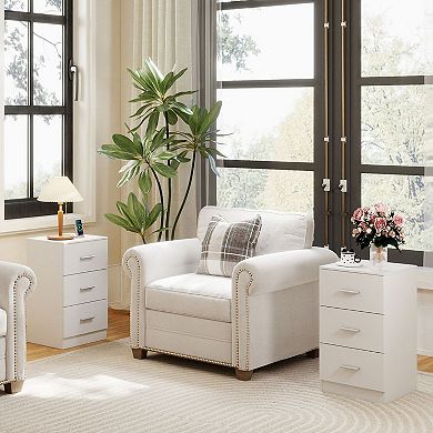 Set of 2 End Tables with Charging Station and Bedside Storage Drawers