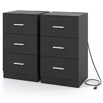 Set of 2 End Tables with Charging Station and Bedside Storage Drawers