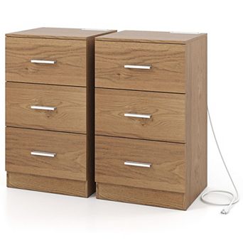 Set of 2 End Tables with Charging Station and Bedside Storage Drawers
