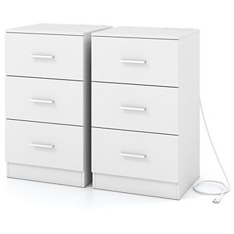 Set of 2 End Tables with Charging Station and Bedside Storage Drawers