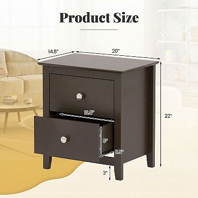 Small Nightstand with 2 Drawers Compact Storage Cabinet for Bedroom Furniture