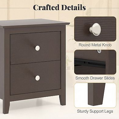 Small Nightstand with 2 Drawers Compact Storage Cabinet for Bedroom Furniture