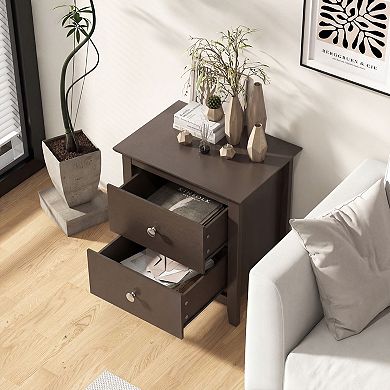 Small Nightstand with 2 Drawers Compact Storage Cabinet for Bedroom Furniture