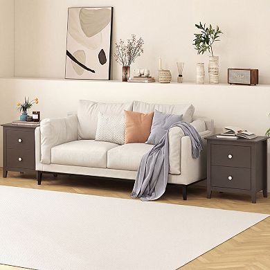 Small Nightstand with 2 Drawers Compact Storage Cabinet for Bedroom Furniture