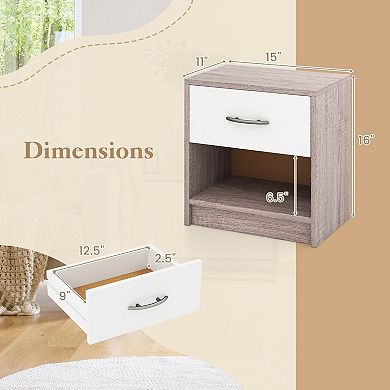 Compact Bedroom End Table with Drawer and Shelf Lightweight Side Table