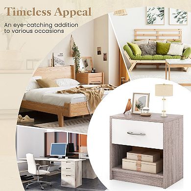 Compact Bedroom End Table with Drawer and Shelf Lightweight Side Table