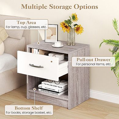 Compact Bedroom End Table with Drawer and Shelf Lightweight Side Table