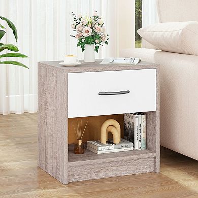 Compact Bedroom End Table with Drawer and Shelf Lightweight Side Table