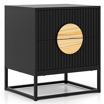 Modern 2 Drawer Nightstand with Fluted Fronts and Pine Wood Handles