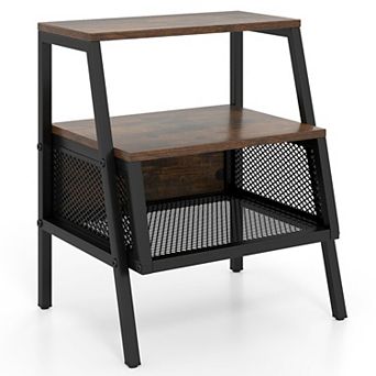 Compact 3 tier End Table Mesh Storage Nightstand Bedroom Living Room
