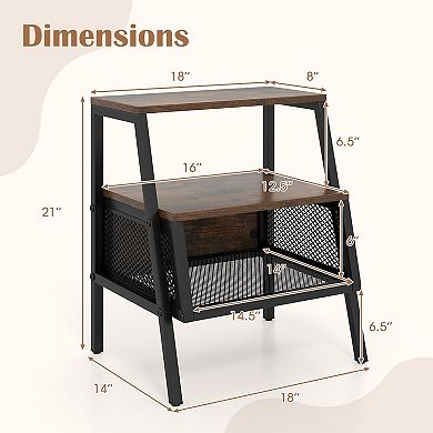 Compact 3 Tier End Table Mesh Storage Nightstand Bedroom Living Room