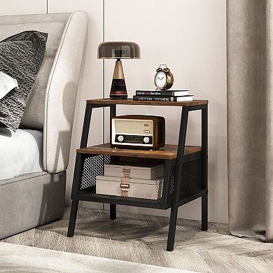 Compact 3 Tier End Table Mesh Storage Nightstand Bedroom Living Room
