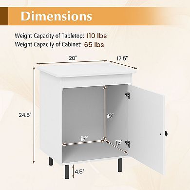 Small Nightstand with Cabinet Door and Raised Base for Bedroom or Office