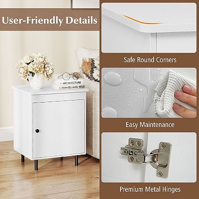Small Nightstand with Cabinet Door and Raised Base for Bedroom or Office
