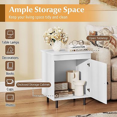 Small Nightstand with Cabinet Door and Raised Base for Bedroom or Office