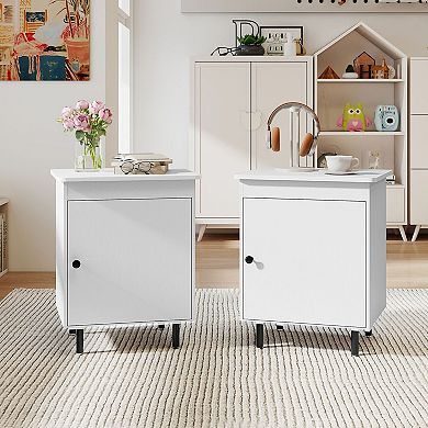 Small Nightstand with Cabinet Door and Raised Base for Bedroom or Office