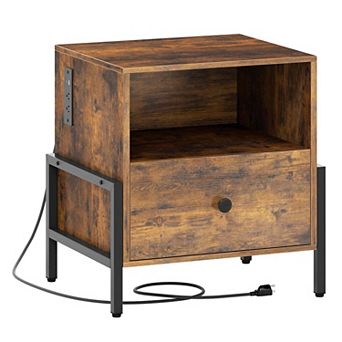 Industrial Nightstand with Charging Station Drawer and USB Ports