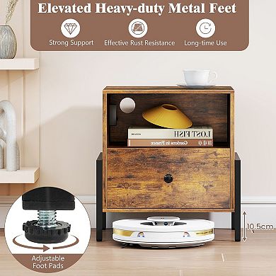 Industrial Nightstand with Charging Station Drawer and USB Ports