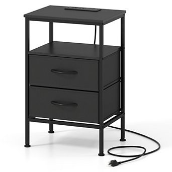 Industrial Nightstand with Charging Station USB Type-C and 2 Fabric Drawers
