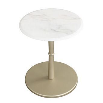 Round Pedestal End Table with Marble Top for Sofa Bedside or Office Use