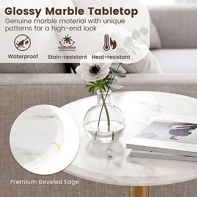 Round Pedestal End Table with Marble Top for Sofa Bedside or Office Use