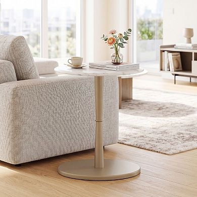 Round Pedestal End Table with Marble Top for Sofa Bedside or Office Use