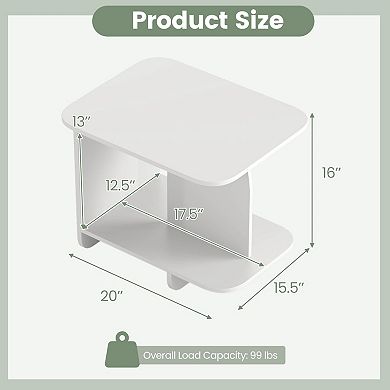 Contemporary End Table with 2 Tier Storage Shelves for Sofa or Bed