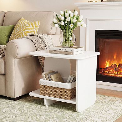 Contemporary End Table with 2 Tier Storage Shelves for Sofa or Bed