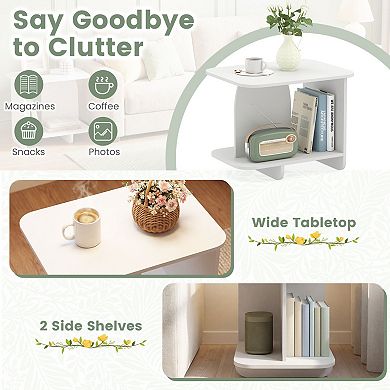 Contemporary End Table with 2 Tier Storage Shelves for Sofa or Bed