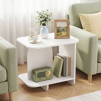 Contemporary End Table with 2 Tier Storage Shelves for Sofa or Bed