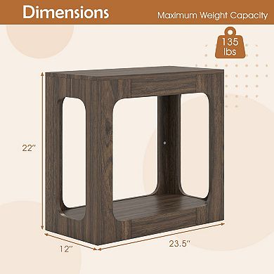 Wood Look End Table with Open Shelf Narrow Side Table for Sofa or Bed