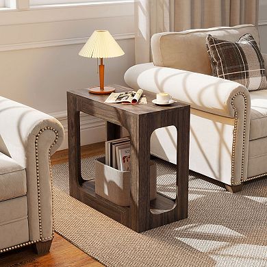 Wood Look End Table with Open Shelf Narrow Side Table for Sofa or Bed