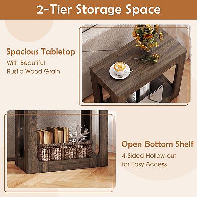 Wood Look End Table with Open Shelf Narrow Side Table for Sofa or Bed