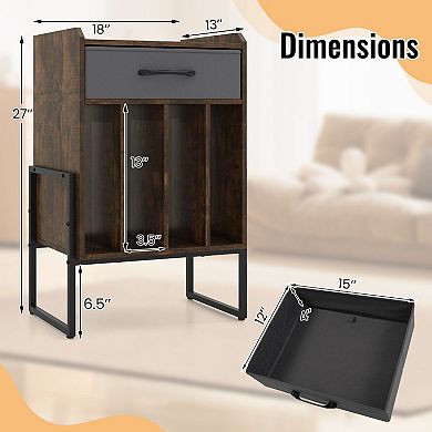 Vinyl Storage Stand with Fabric Drawer and Open Record Display Shelves