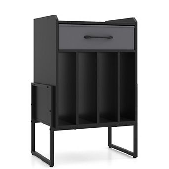 Vinyl Storage Stand with Fabric Drawer and Open Record Display Shelves