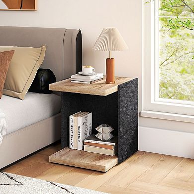 Small Nightstand with Open Storage Shelf Mid Century Accent Table