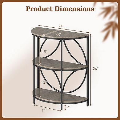 Compact 3 Tier End Table Semi Circular Side Table for Bedroom Living Room