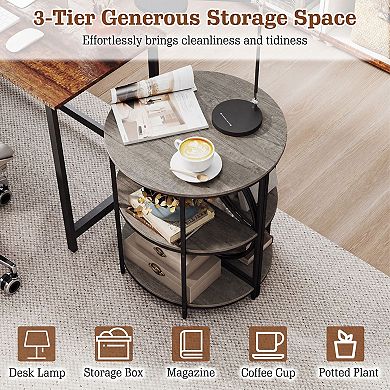 Compact 3 Tier End Table Semi Circular Side Table for Bedroom Living Room