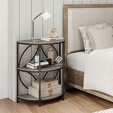 Compact 3 Tier End Table Semi Circular Side Table for Bedroom Living Room