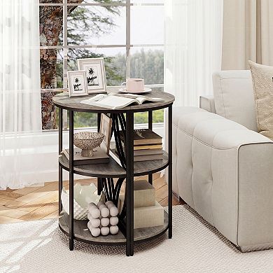 Compact 3 Tier End Table Semi Circular Side Table for Bedroom Living Room