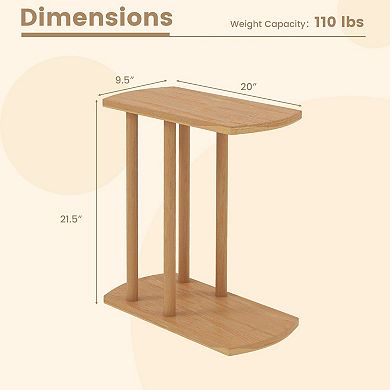 Teak Wood Bedside Table C Shape End Table for Couch Patio or Bedroom