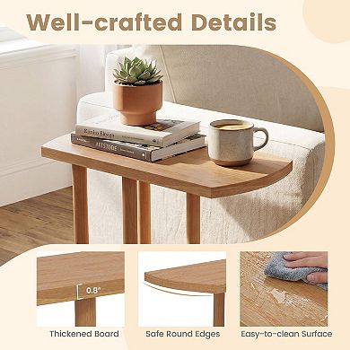 Teak Wood Bedside Table C Shape End Table for Couch Patio or Bedroom