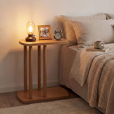 Teak Wood Bedside Table C Shape End Table for Couch Patio or Bedroom