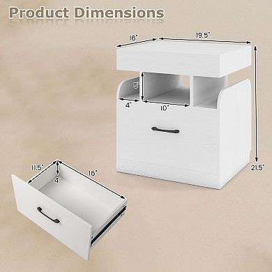 Nightstand with Charging Station Hidden Tray and Storage Drawer for Bedroom